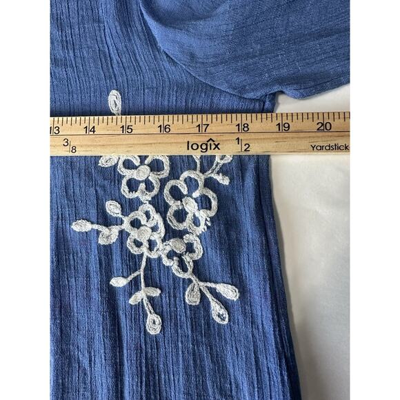 ANNELIEGE Gauze Top L (fits as M) Scoop Neck 3/4 Slvs. Embroidery Boho - Picture 10 of 11